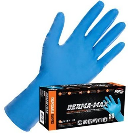Sas Safety Derma-Max, Nitrile Exam Gloves, 8 mil Palm , Nitrile, Powder-Free, M, 100 PK, Blue SA6607-40